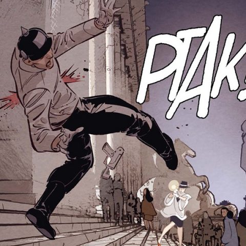 Das Bild zeigt eine Comic-Zeichnung von Ingo Römling, auf der ein Mann erschossen wird